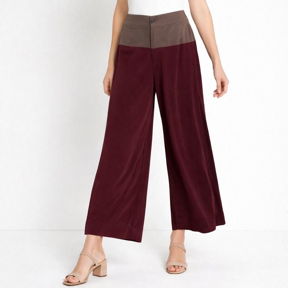 Free People Maroon Colorblock High Waist Wide Leg Pants Sz 6